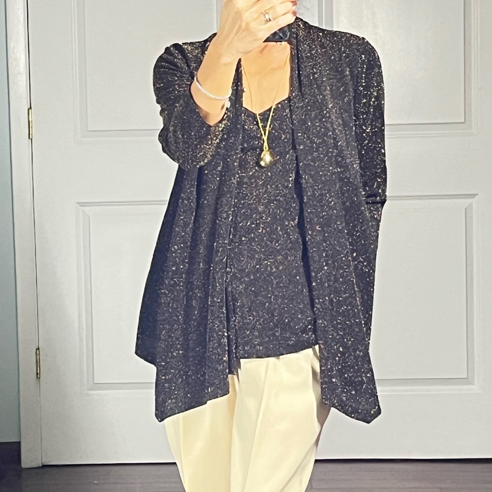 Onyx nite black and gold threads shell cardigan top size S